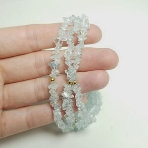 Vintage 14k Clasp Three Strand Light Blue Chip Stone Beaded Bracelet, Estate